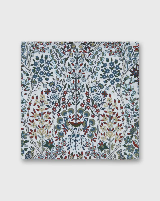 Cotton Print Pocket Square in Ivory/Indigo/Bordeaux Kensington Park Liberty Fabric sold by Mashburn