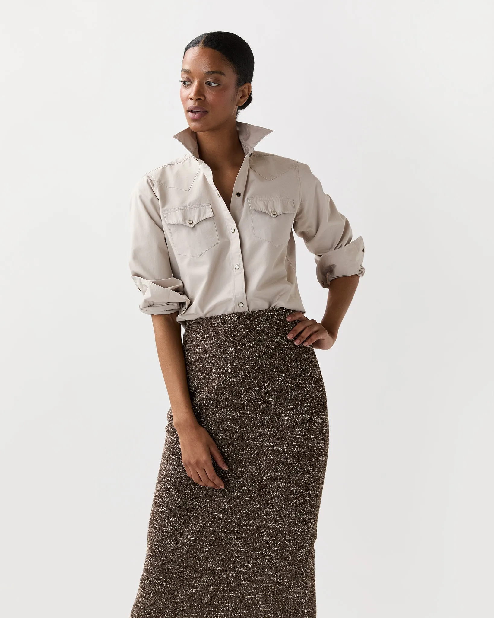 Western Shirt in Sand Poplin sold by Mashburn