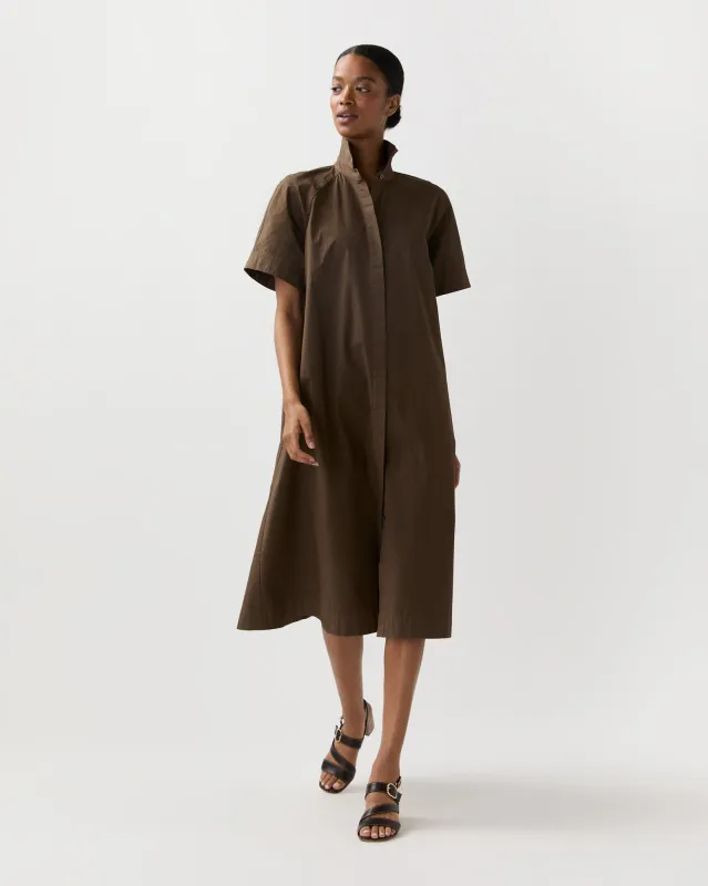 Riley Dress in Coffee Paperweight Stretch Poplin sold by Mashburn