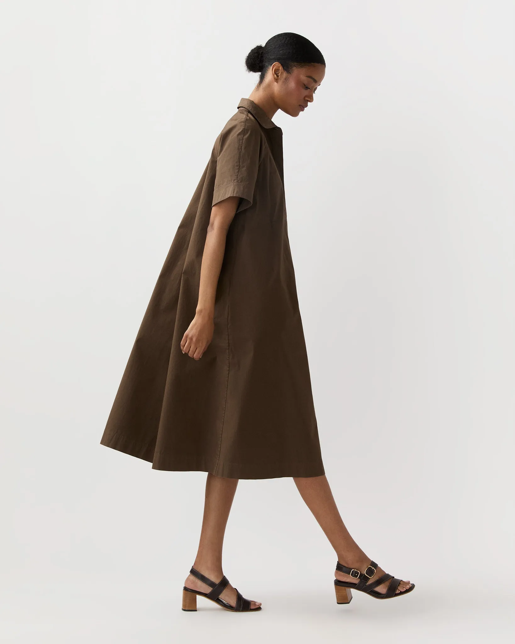 Riley Dress in Coffee Paperweight Stretch Poplin sold by Mashburn product image thumbnail 4