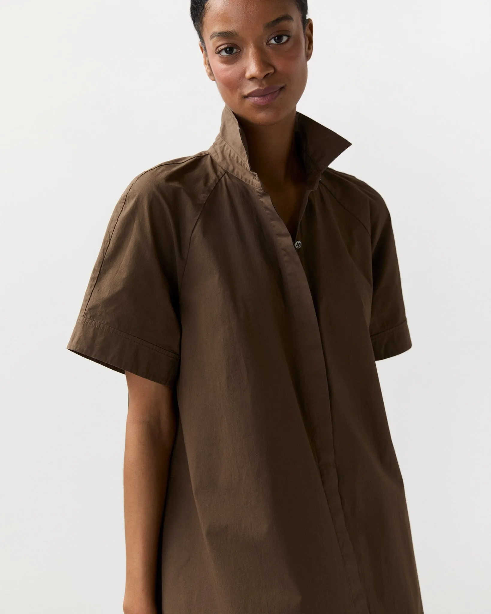 Riley Dress in Coffee Paperweight Stretch Poplin sold by Mashburn product image thumbnail 2