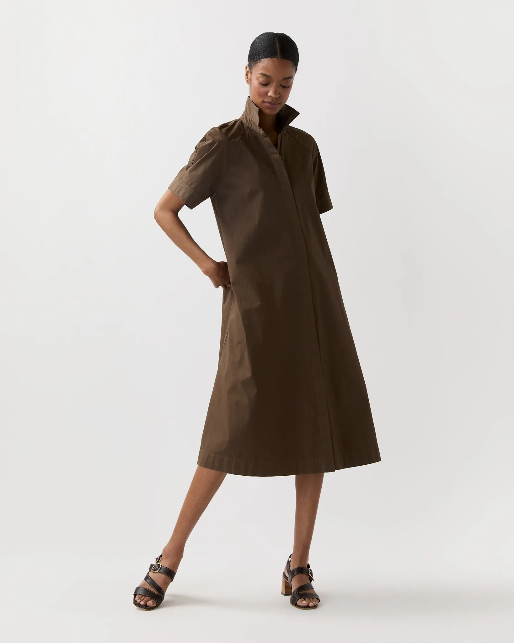 Riley Dress in Coffee Paperweight Stretch Poplin sold by Mashburn product image thumbnail 3