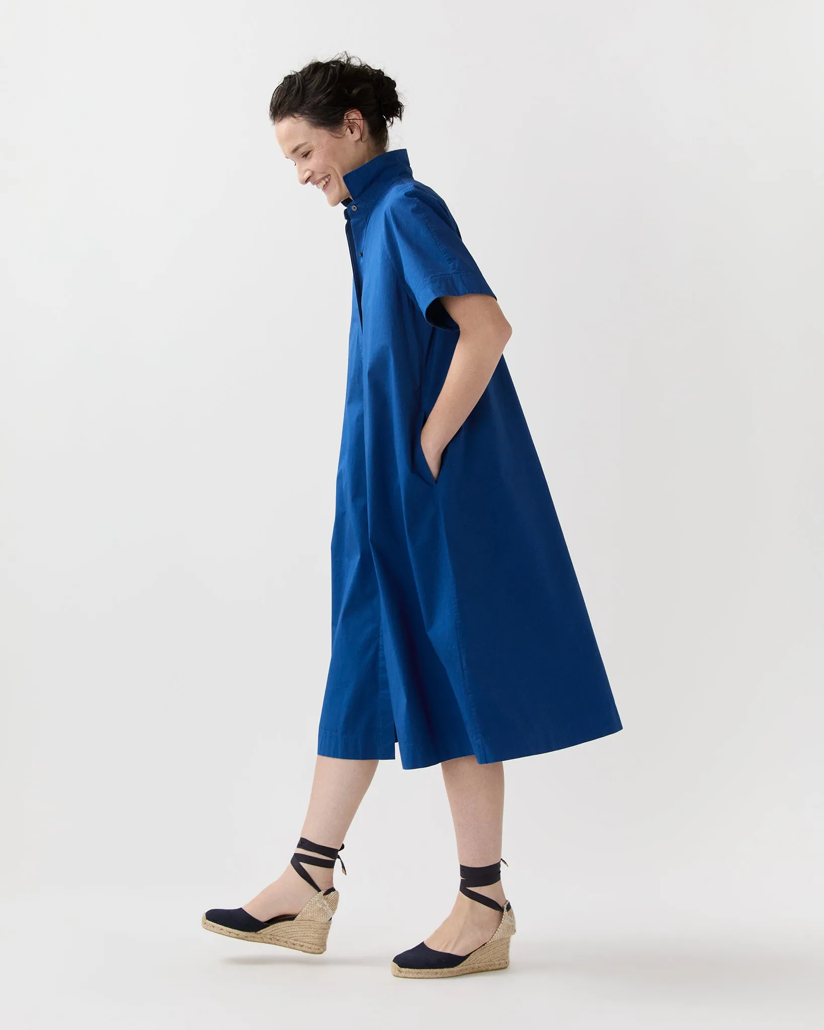 Riley Dress in Marine Paperweight Stretch Poplin sold by Mashburn product image thumbnail 3