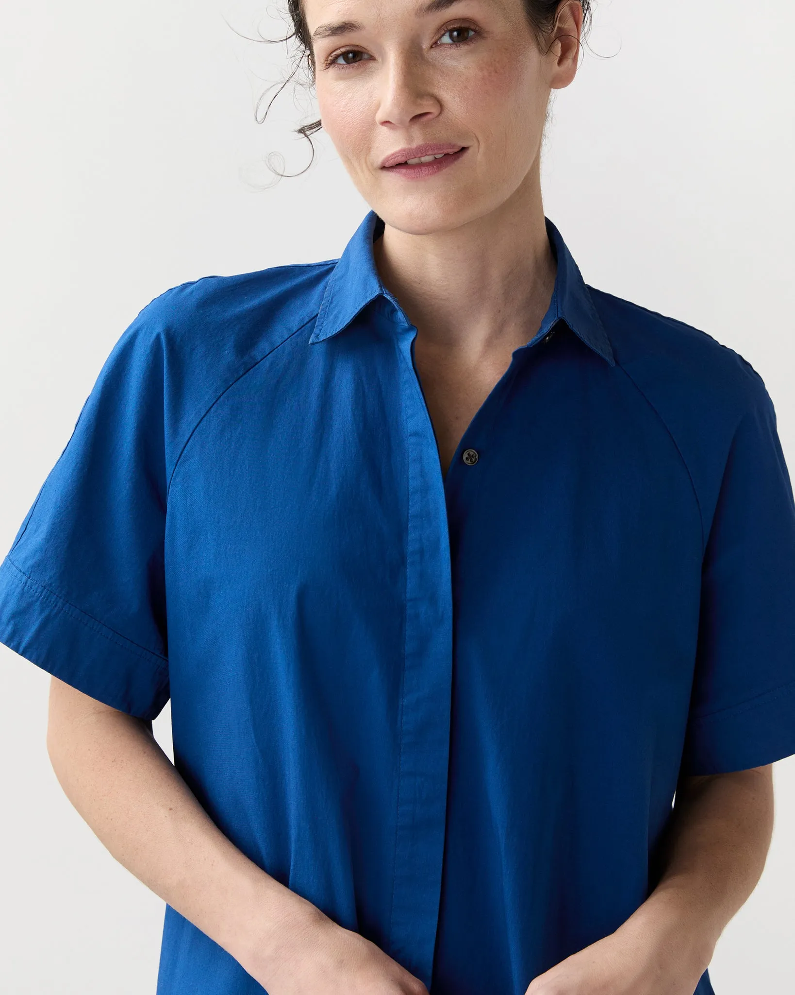 Riley Dress in Marine Paperweight Stretch Poplin sold by Mashburn product image thumbnail 2