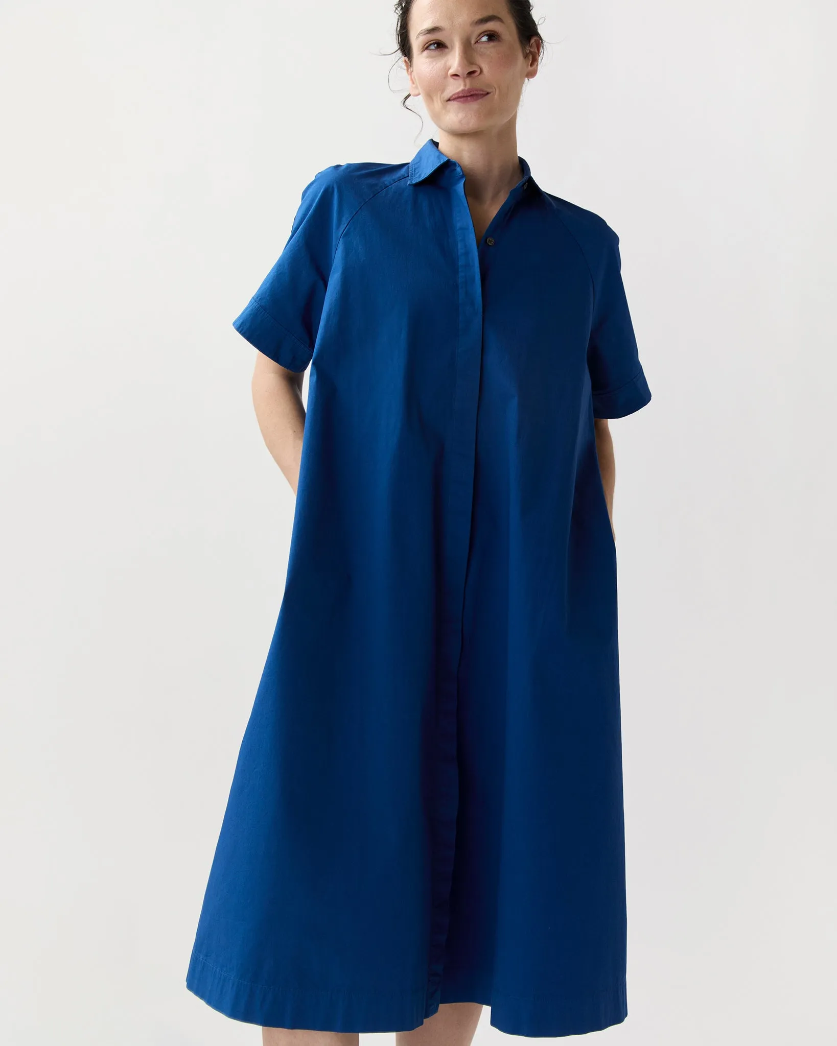 Riley Dress in Marine Paperweight Stretch Poplin sold by Mashburn product image thumbnail 5
