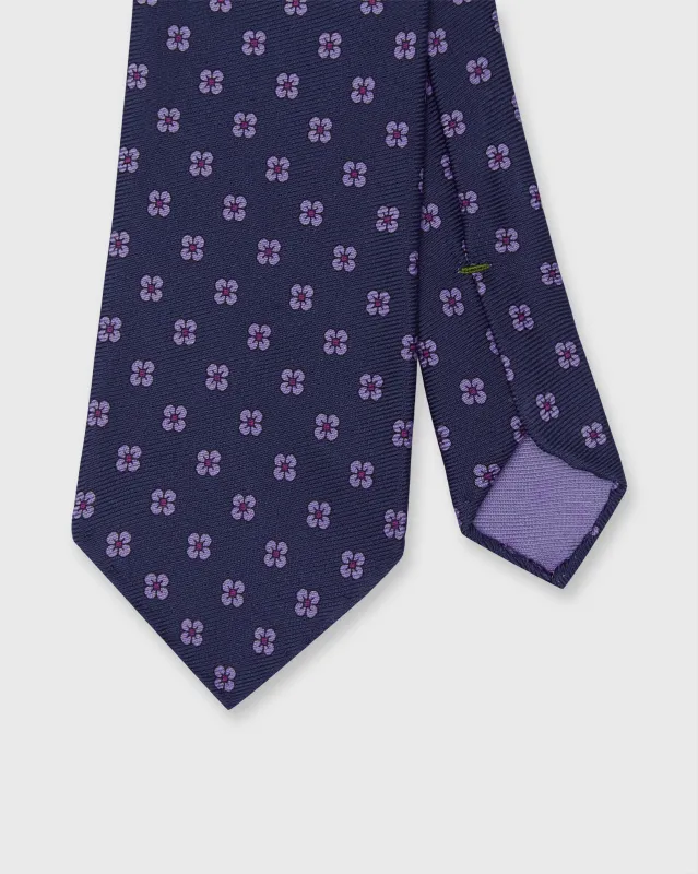 Silk Print Tie in Navy/Hyacinth Flower made by Sid Mashburn