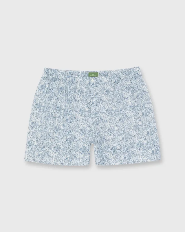 Button-Front Boxer Short in White/Navy Wild Woodland Liberty Fabric made by Sid Mashburn