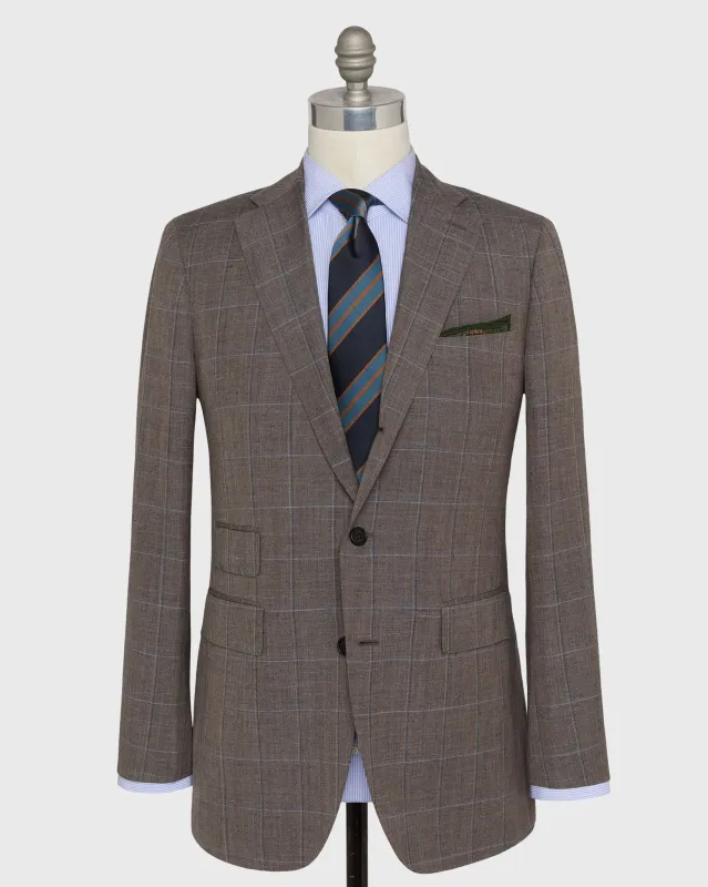 Virgil No. 3 Suit in Mocha/Blue/Bone Windowpane Plainweave made by Sid Mashburn