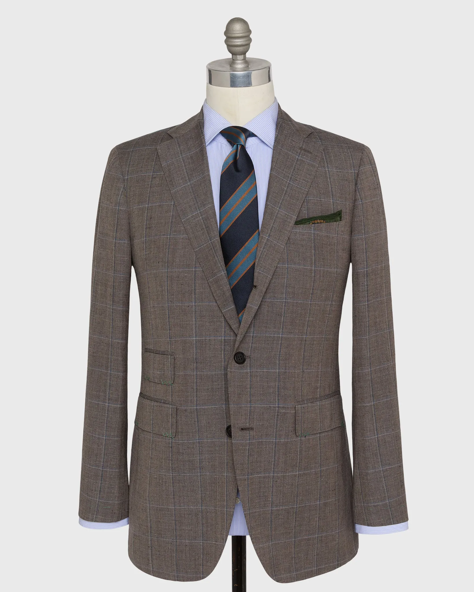 Virgil No. 3 Suit in Mocha/Blue/Bone Windowpane Plainweave sold by Mashburn