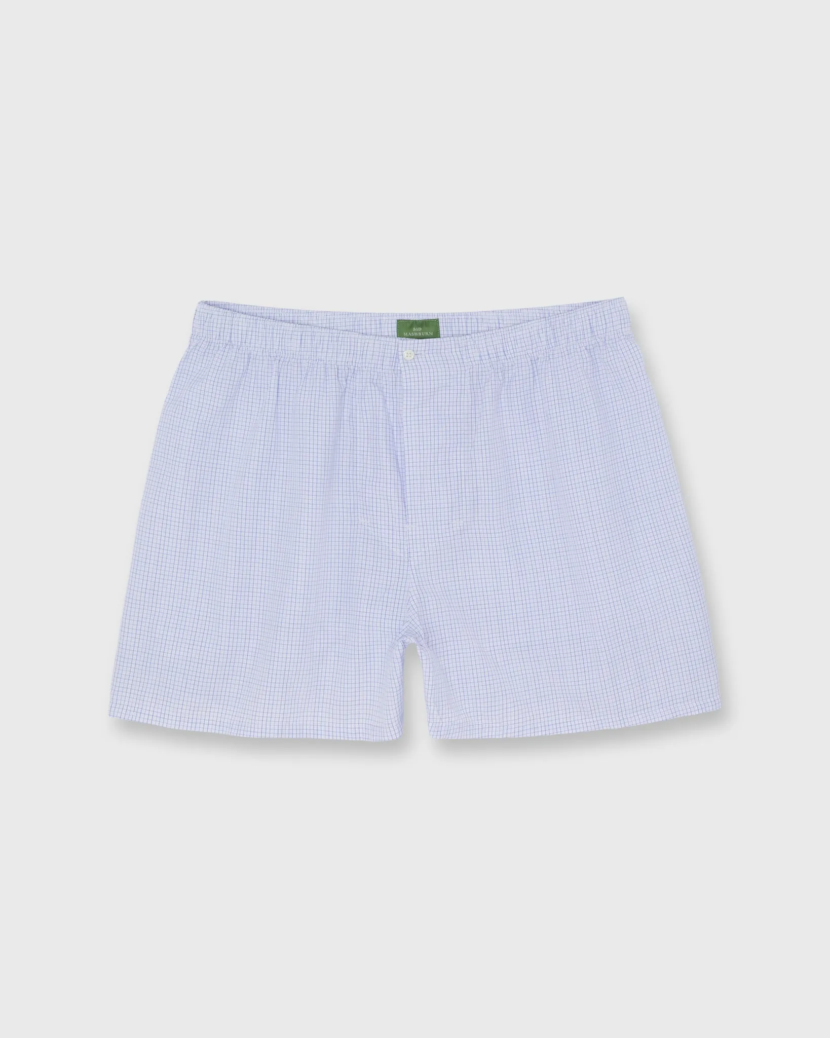Button-Front Boxer Short in Blue Multi Check Poplin sold by Mashburn