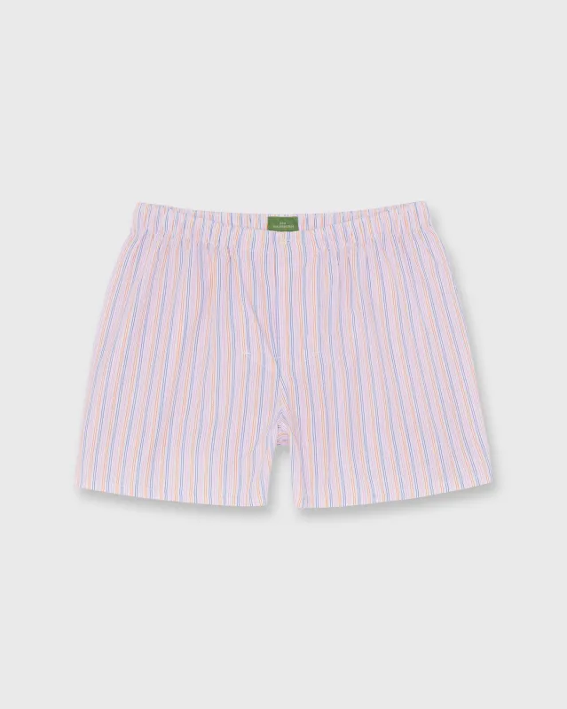 Button-Front Boxer Short in Navy/Orange/Pink Stripe Poplin made by Sid Mashburn