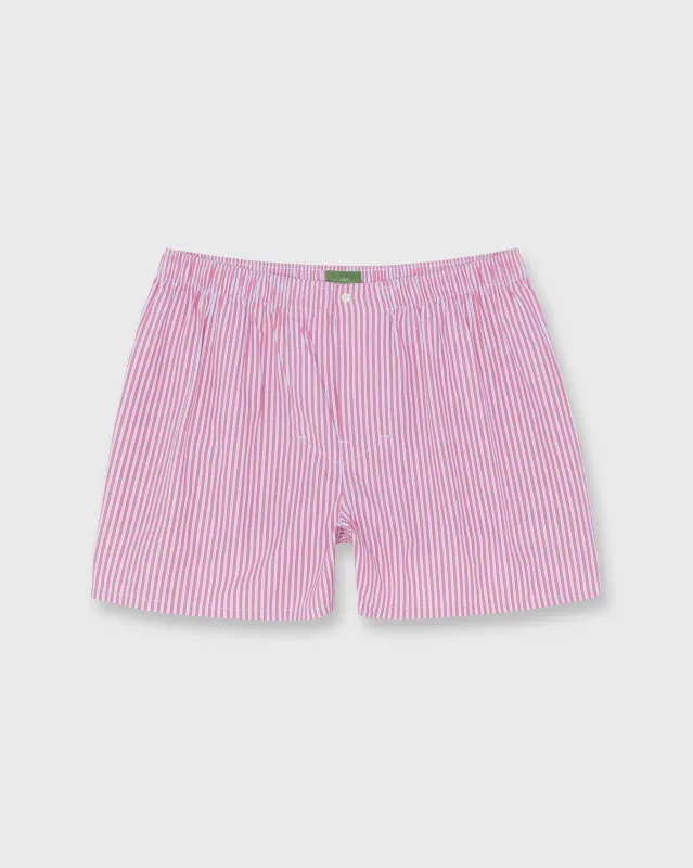 Button-Front Boxer Short in Berry/White Sky Stripe Poplin made by Sid Mashburn