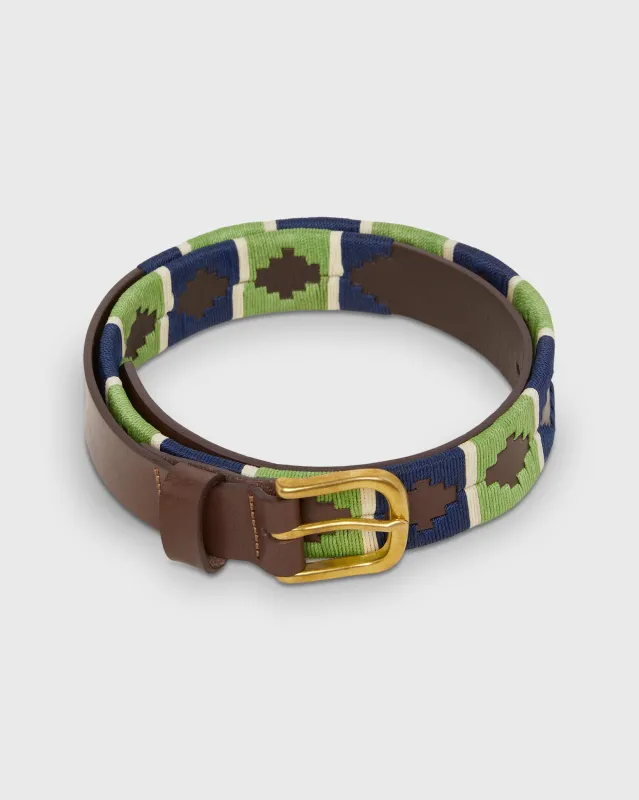 1 1/8" Polo Belt in Sage/Navy/Bone Chocolate Leather made by Sid Mashburn