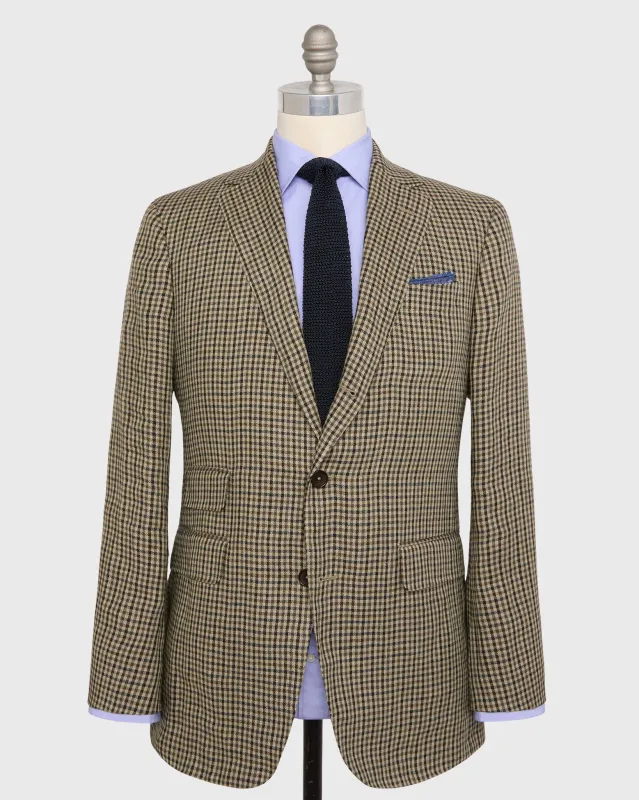 Virgil No. 2 Jacket in Olive/Brown Check Linen Twill sold by Mashburn