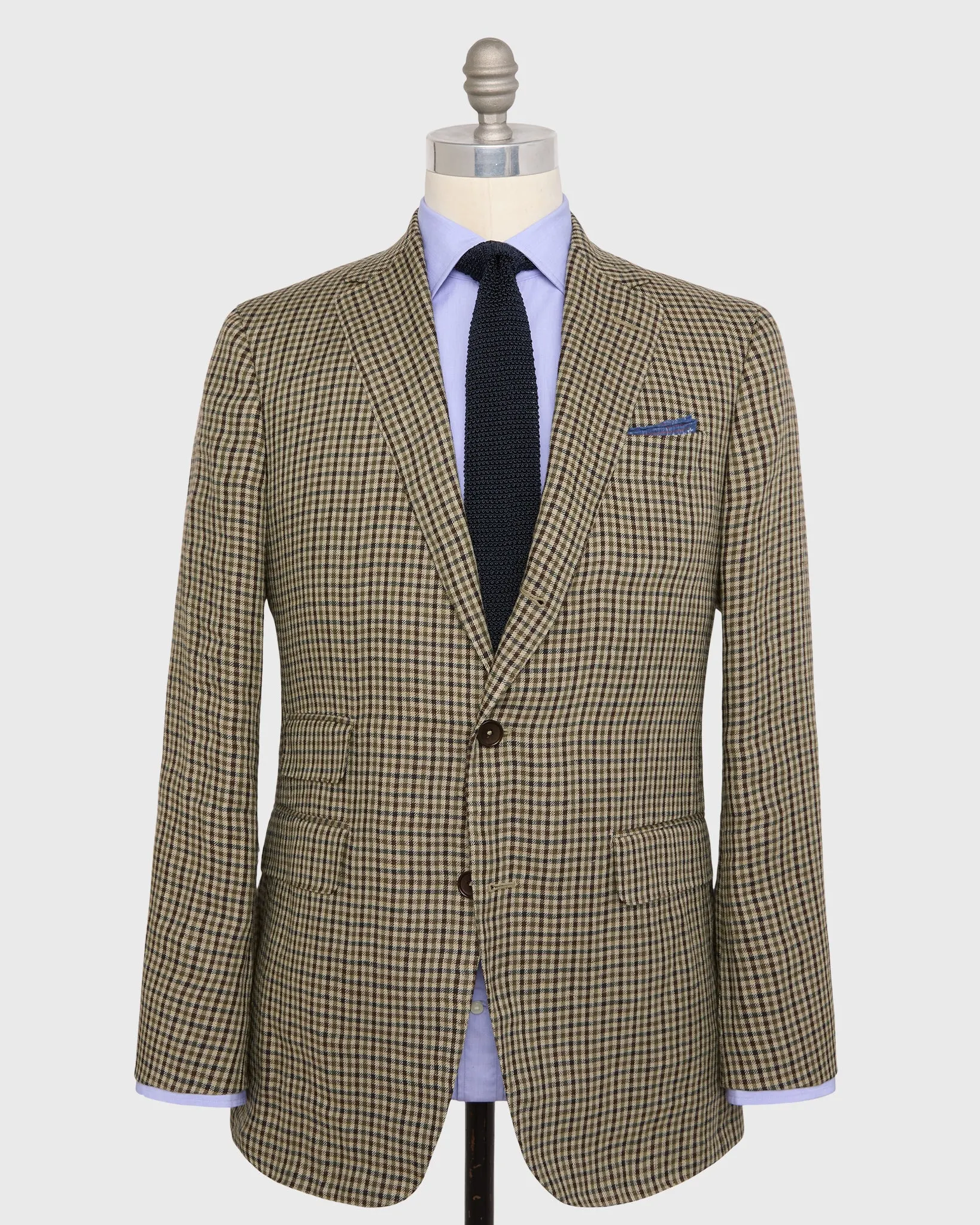 Virgil No. 2 Jacket in Olive/Brown Check Linen Twill sold by Mashburn