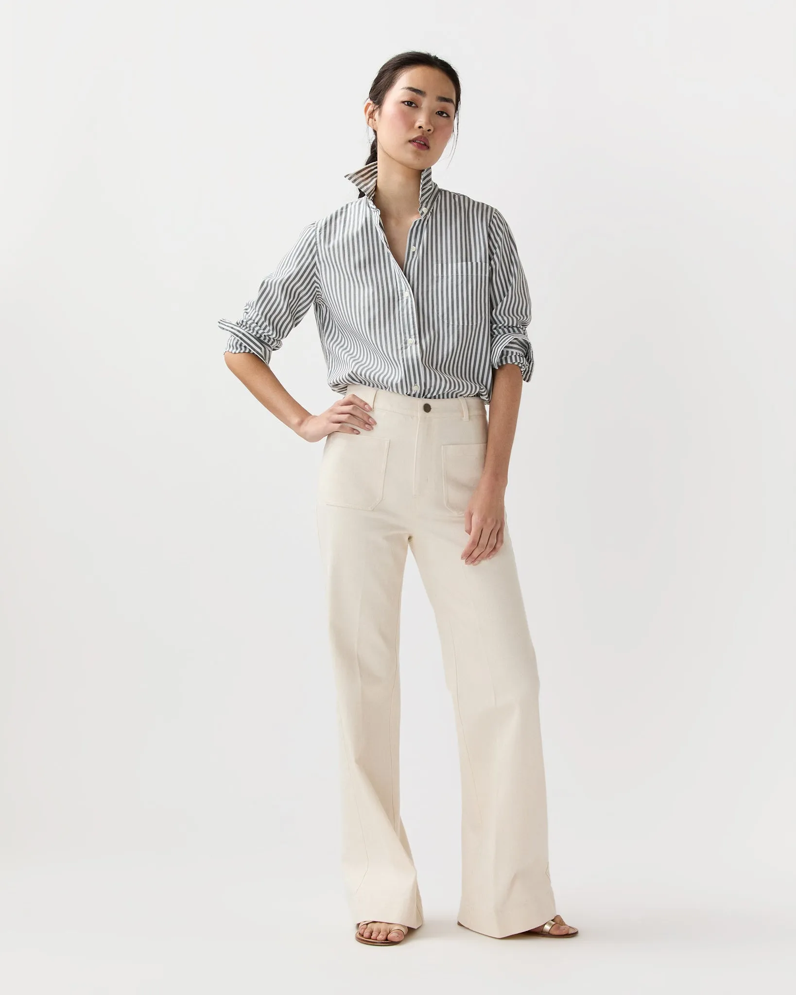 Sidney Shirt in Olive/White Stripe Chambray sold by Mashburn product image thumbnail 3