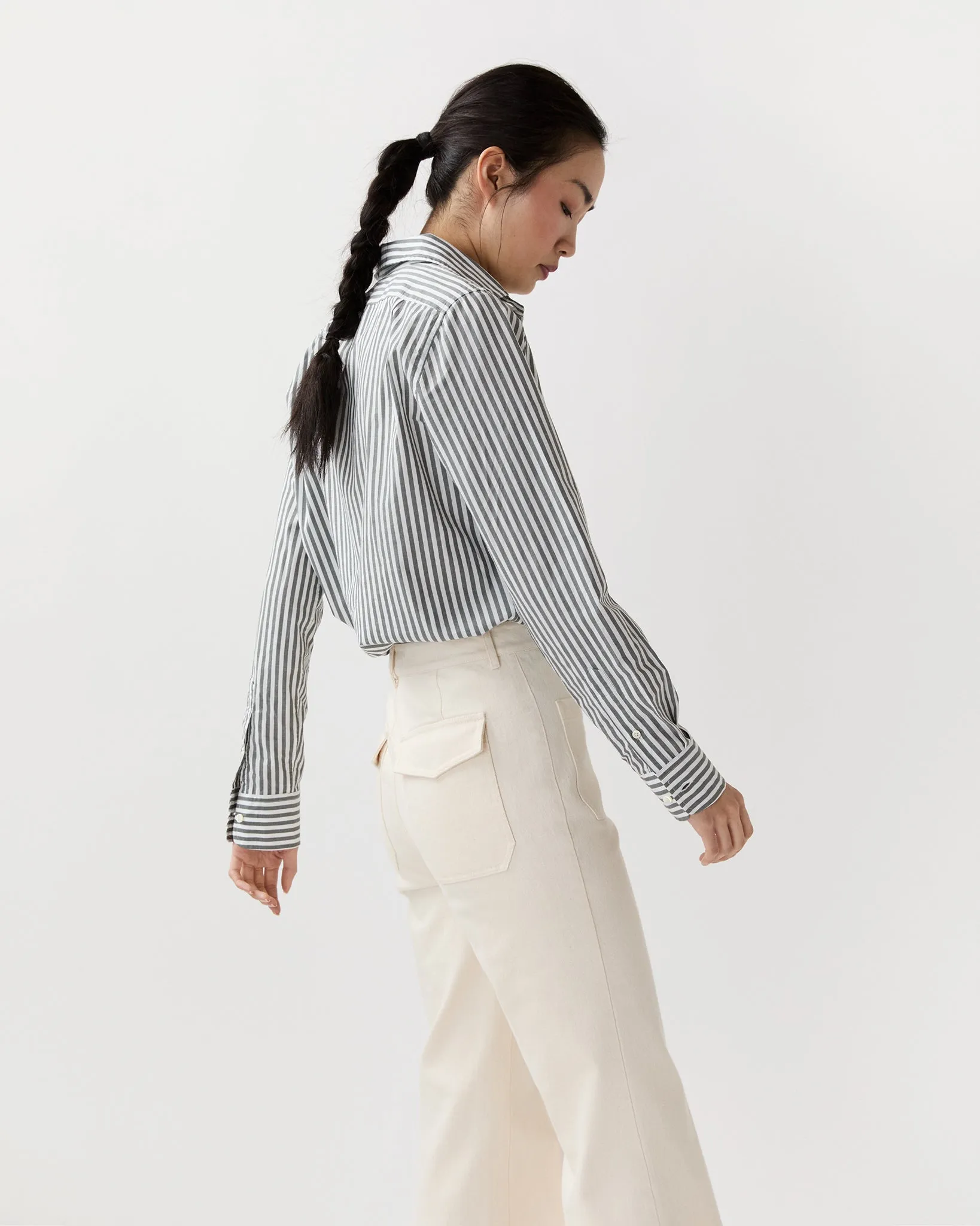 Sidney Shirt in Olive/White Stripe Chambray sold by Mashburn product image thumbnail 4