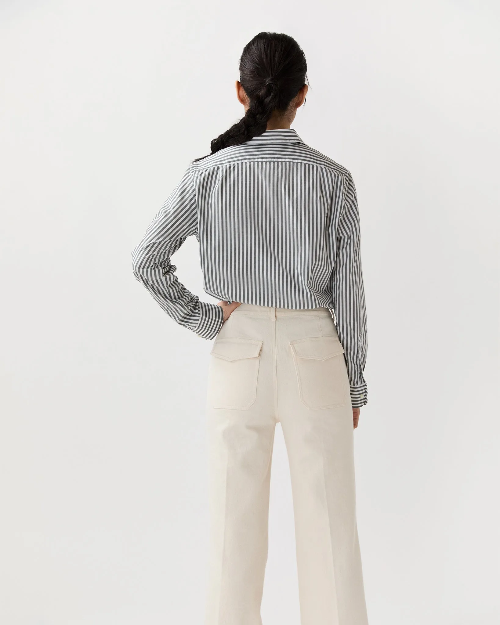 Sidney Shirt in Olive/White Stripe Chambray sold by Mashburn product image thumbnail 5