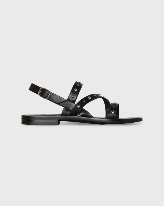 Strappy Studded Sandal in Black Leather made by Mashburn