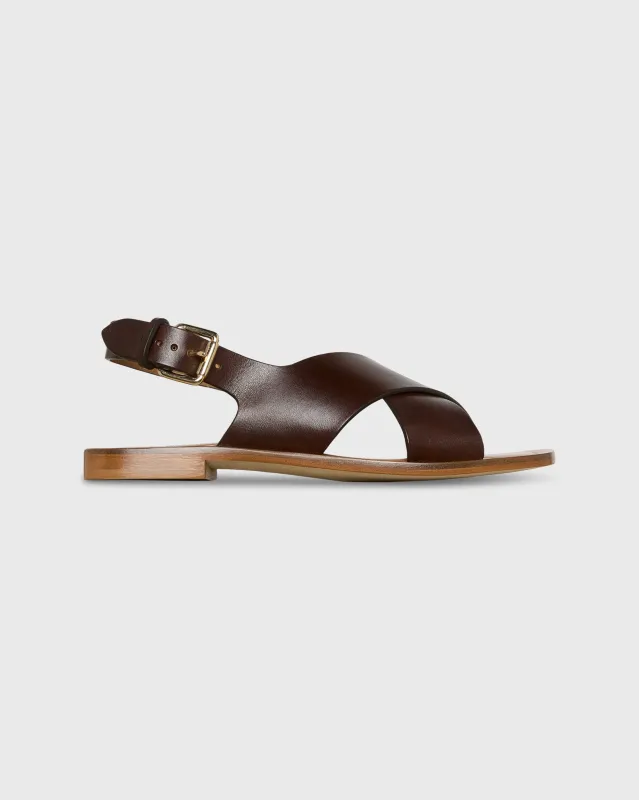 Criss-Cross Slingback Sandal in Brown Leather made by Mashburn