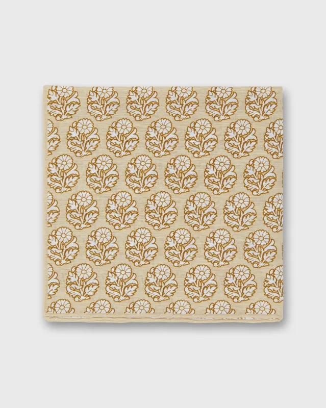 Linen/Cotton Print Pocket Square in Khaki/Bone Flower made by Sid Mashburn