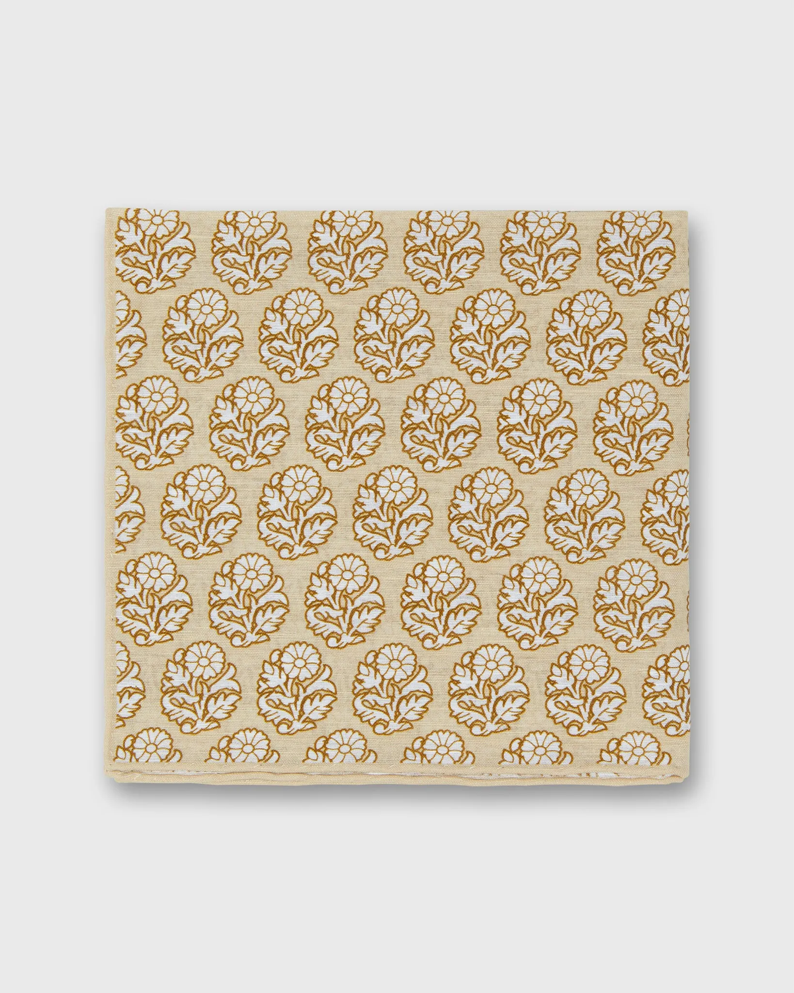Linen/Cotton Print Pocket Square in Khaki/Bone Flower sold by Mashburn