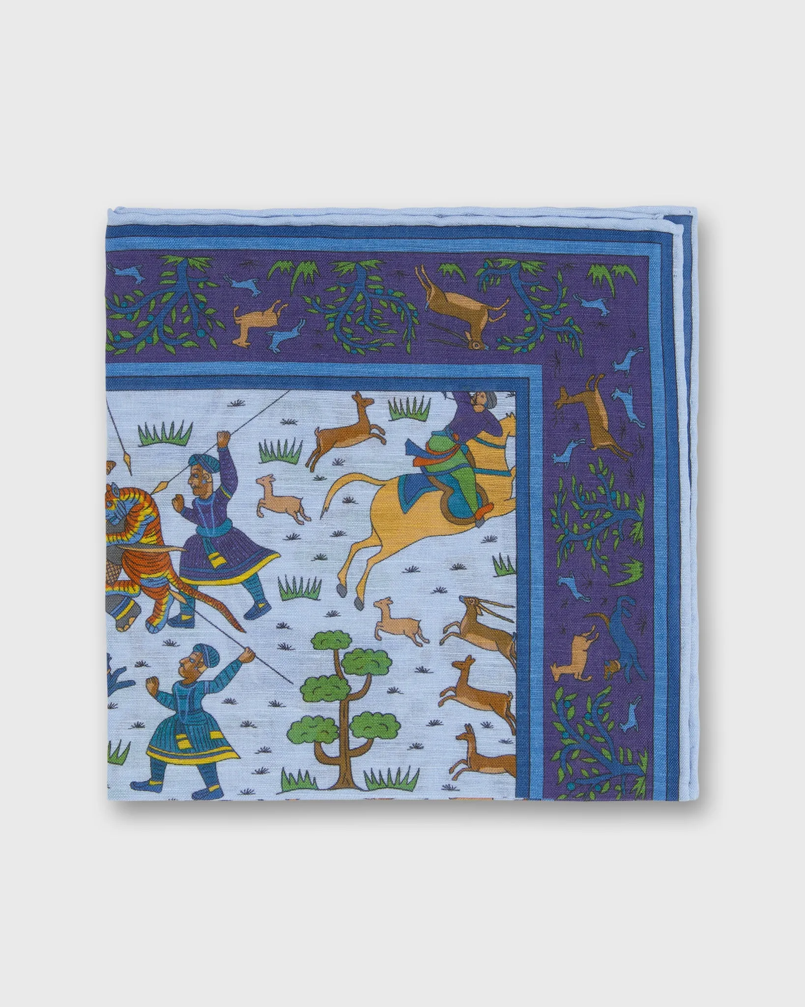 Linen/Cotton Print Pocket Square in Sky Archer Scene sold by Mashburn