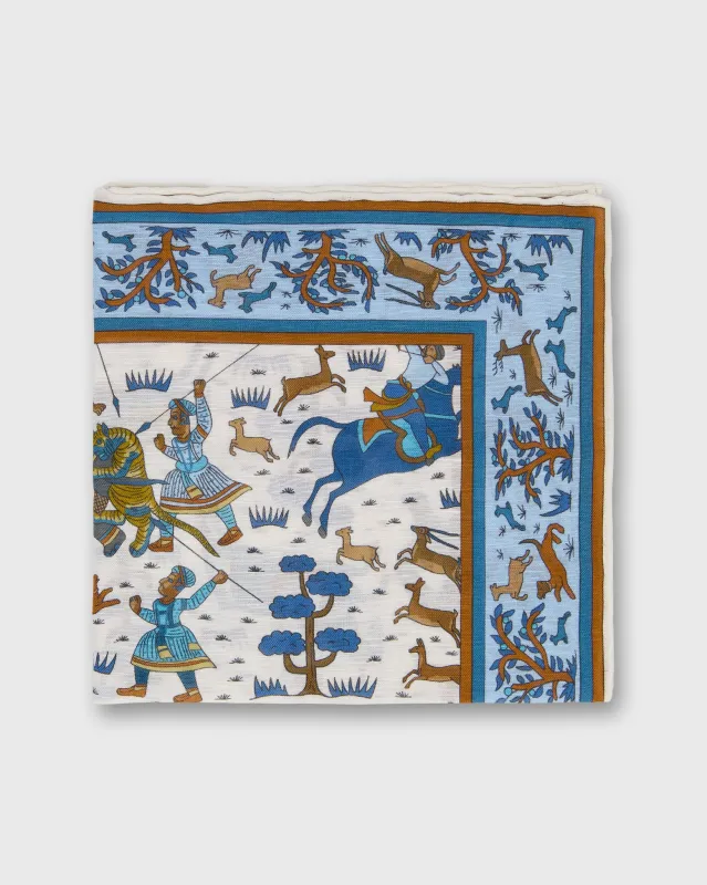 Linen/Cotton Print Pocket Square in Chalk Archer Scene made by Sid Mashburn