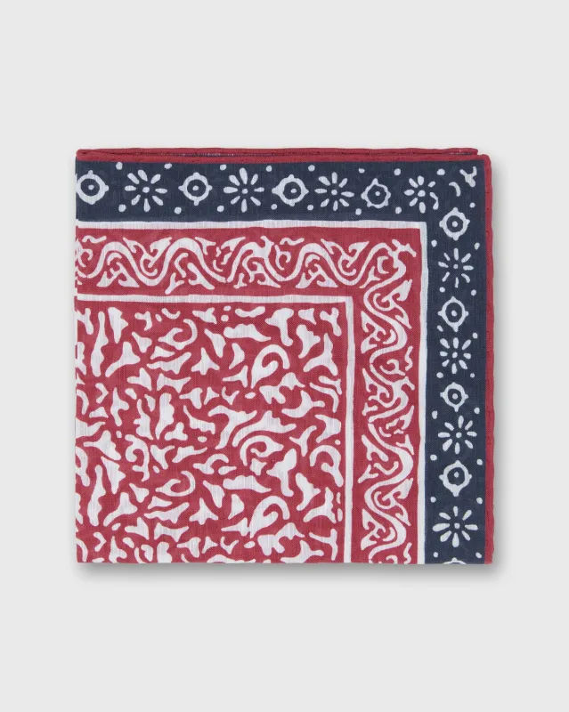 Linen/Cotton Print Pocket Square in Red/Navy Abstract made by Sid Mashburn
