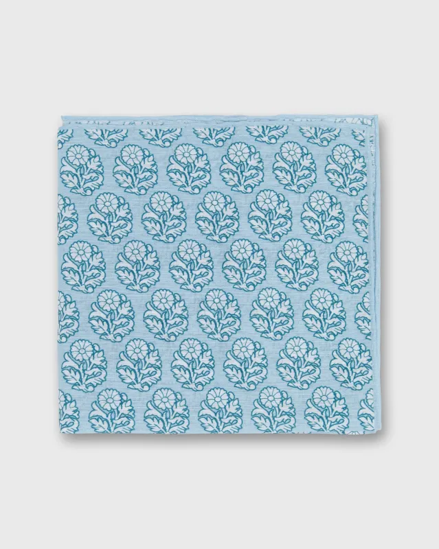 Linen/Cotton Print Pocket Square in Seafoam/Bone Flower made by Sid Mashburn