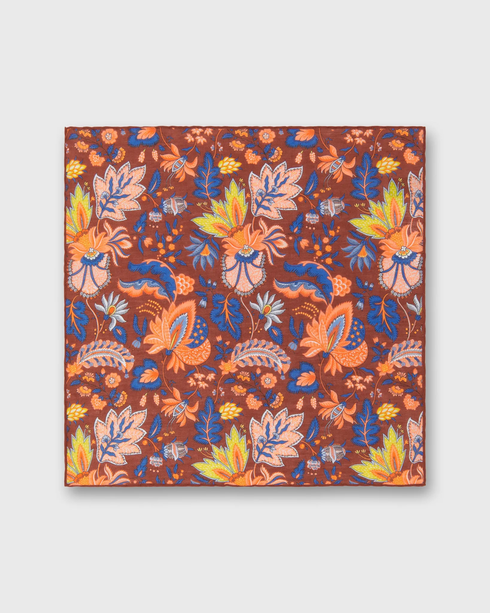 Linen/Cotton Print Pocket Square in Brick/Lovat Botanical sold by Mashburn product image thumbnail 2