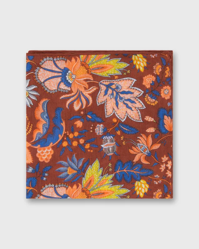 Linen/Cotton Print Pocket Square in Brick/Lovat Botanical made by Sid Mashburn