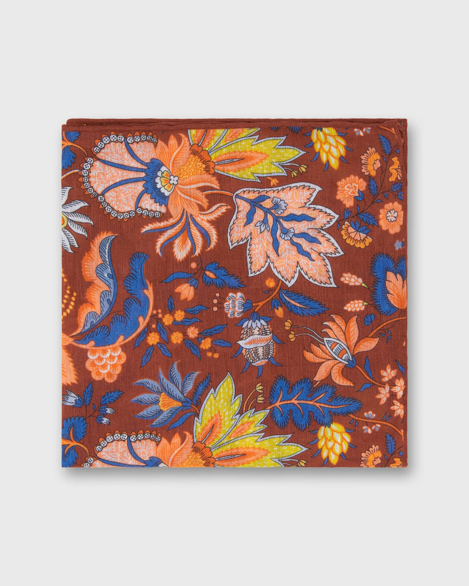Linen/Cotton Print Pocket Square in Brick/Lovat Botanical sold by Mashburn