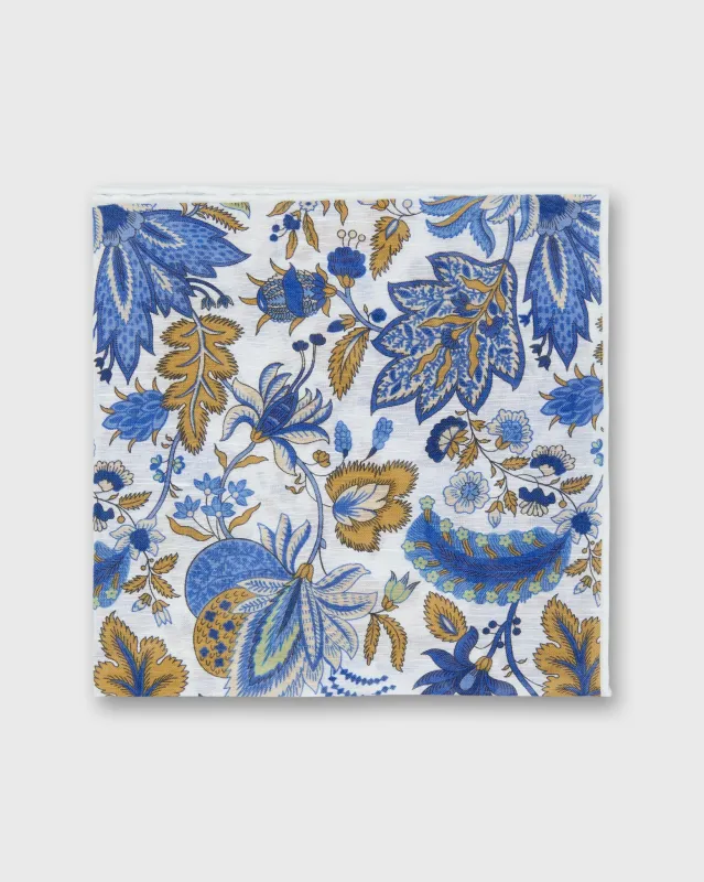 Linen/Cotton Print Pocket Square in Chalk/Navy Botanical made by Sid Mashburn
