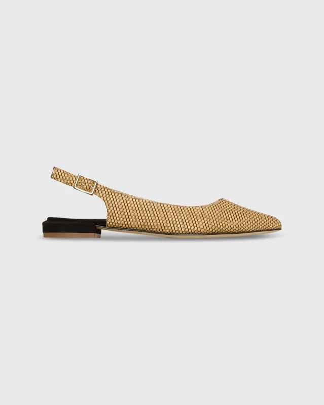 Pamela Slingback Flat in Raffia Camel sold by Mashburn