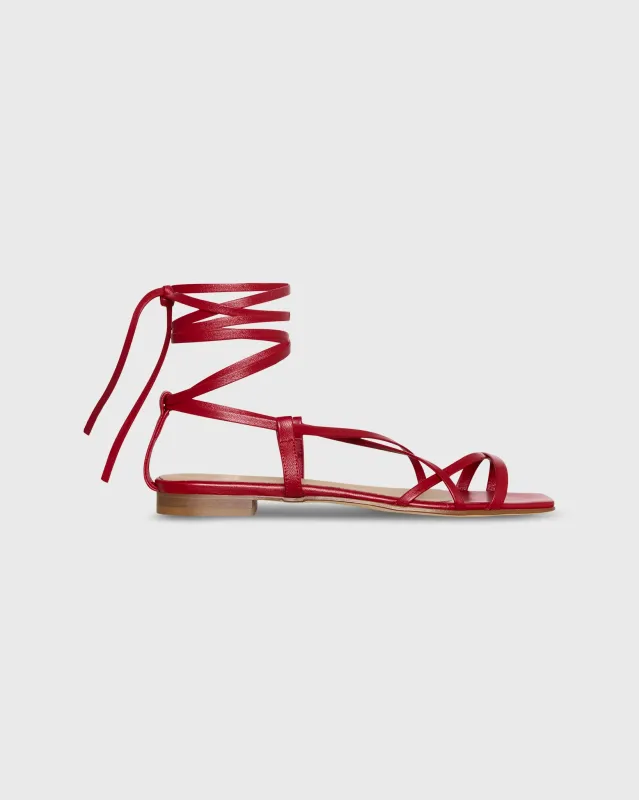 Chloe Tie Sandal in Red Leather made by Mashburn