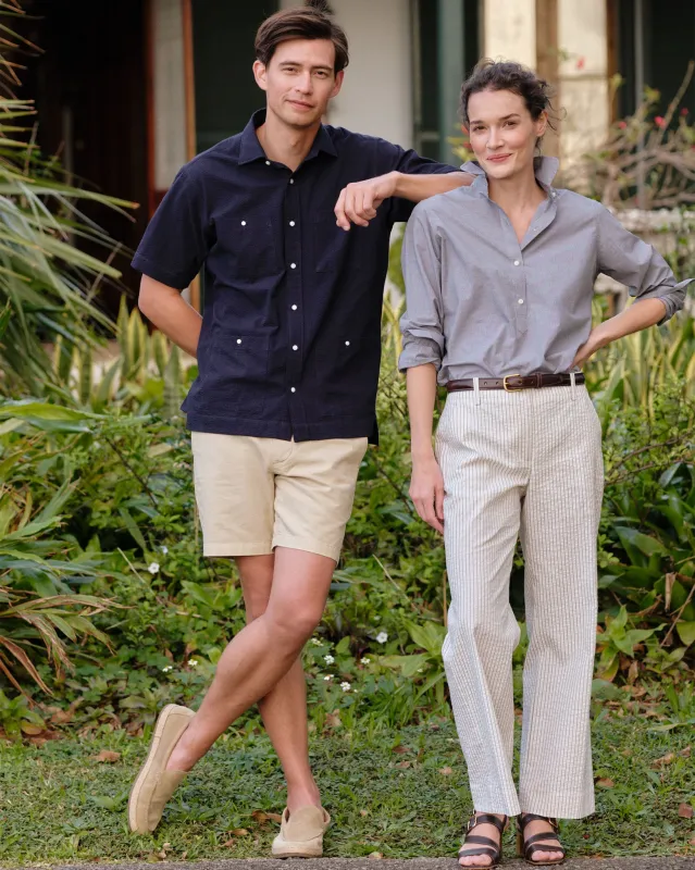 Tomboy Club Popover Shirt in Navy Micro Gingham Poplin made by Mashburn