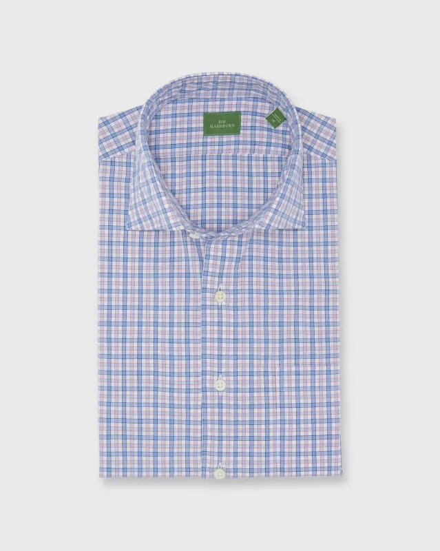 Spread Collar Sport Shirt in Blue Multi/Orange Check Poplin made by Sid Mashburn