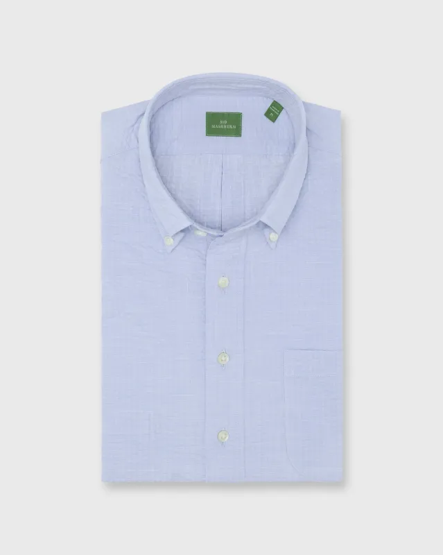 Short-Sleeved Button-Down Popover Sport Shirt in Blue Seersucker Chambray made by Sid Mashburn