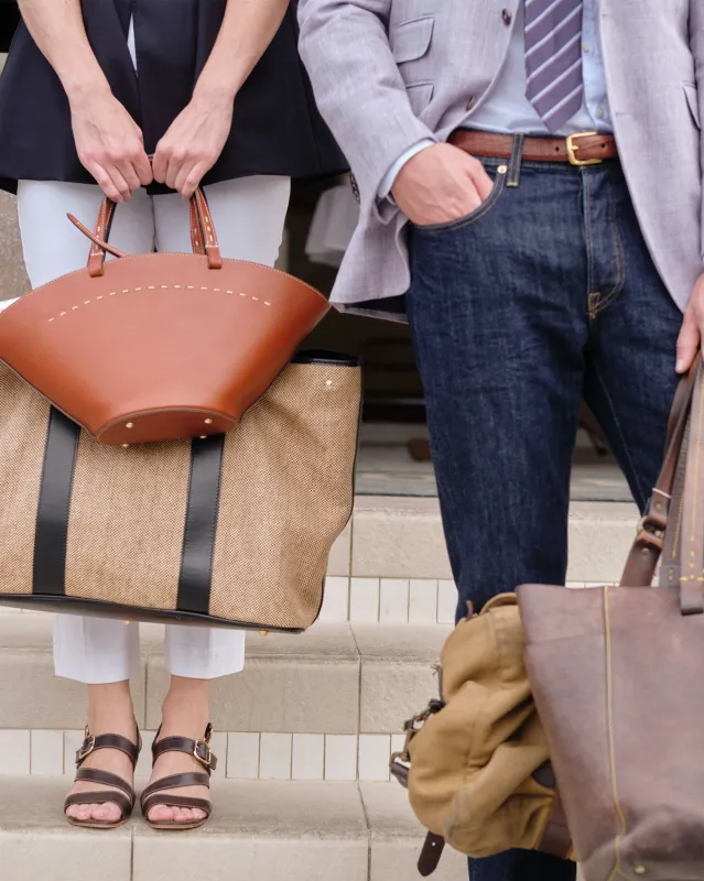 Weekend Tote in Tan/Black Basketweave made by Mashburn