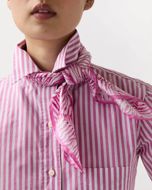 Medium Hand-Rolled Silk Scarf in Pink Stripe and Bow Liberty Fabric Silk Twill made by Mashburn