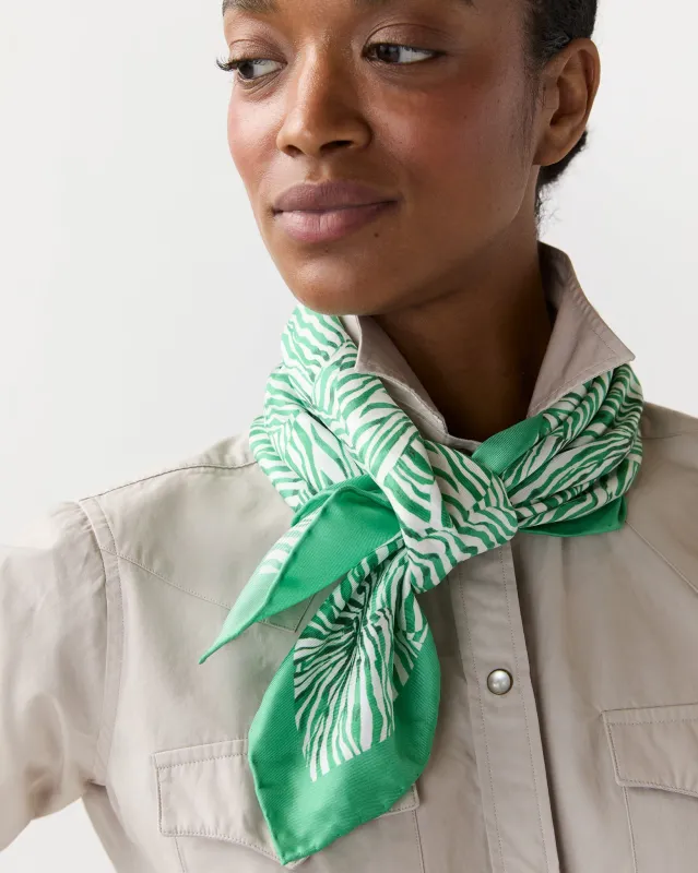 Large Hand-Rolled Scarf in Green Stripe and Bow Liberty Fabric Silk Twill made by Mashburn