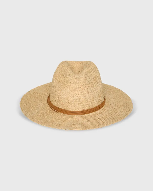 Raffia Braid Continental Hat in Natural/Tobacco made by Hat Attack