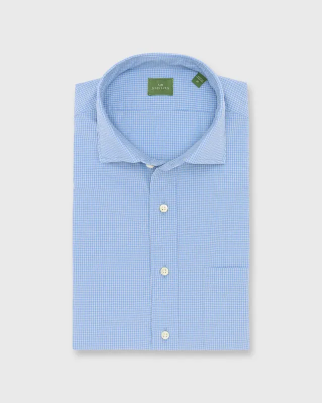 Spread Collar Sport Shirt in Blue/Sage Micro Gingham Poplin made by Sid Mashburn