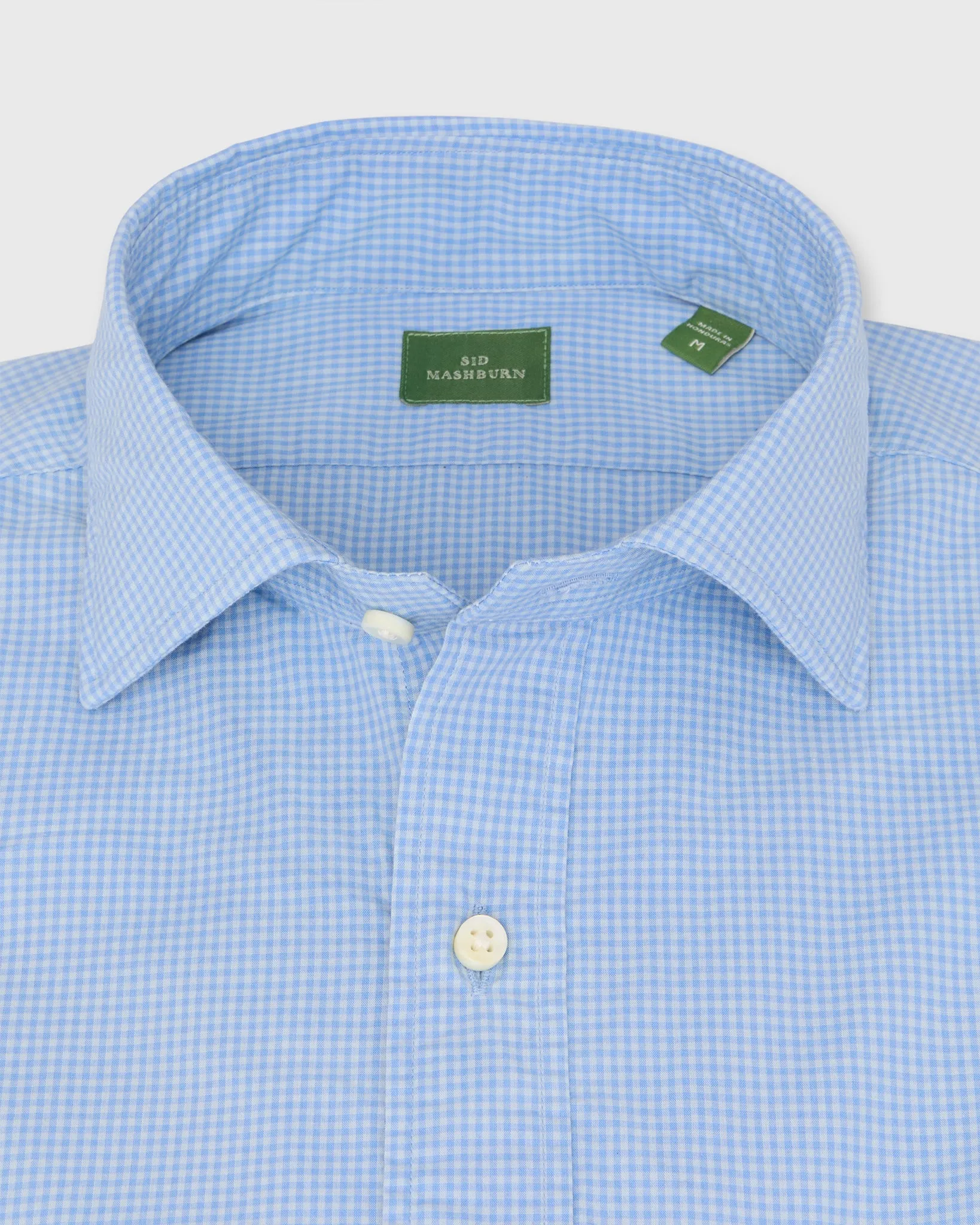 Spread Collar Sport Shirt in Blue/Sage Micro Gingham Poplin sold by Mashburn product image thumbnail 2