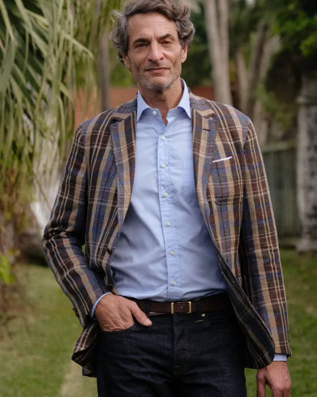 Ghost Blazer in Blue/Brown/Tan Rustic Hopsack made by Sid Mashburn