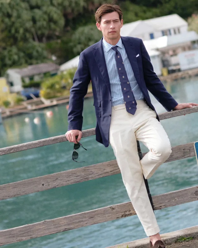 Spread Collar Dress Shirt in Bluegrass/Sky Multi Stripe Poplin made by Sid Mashburn