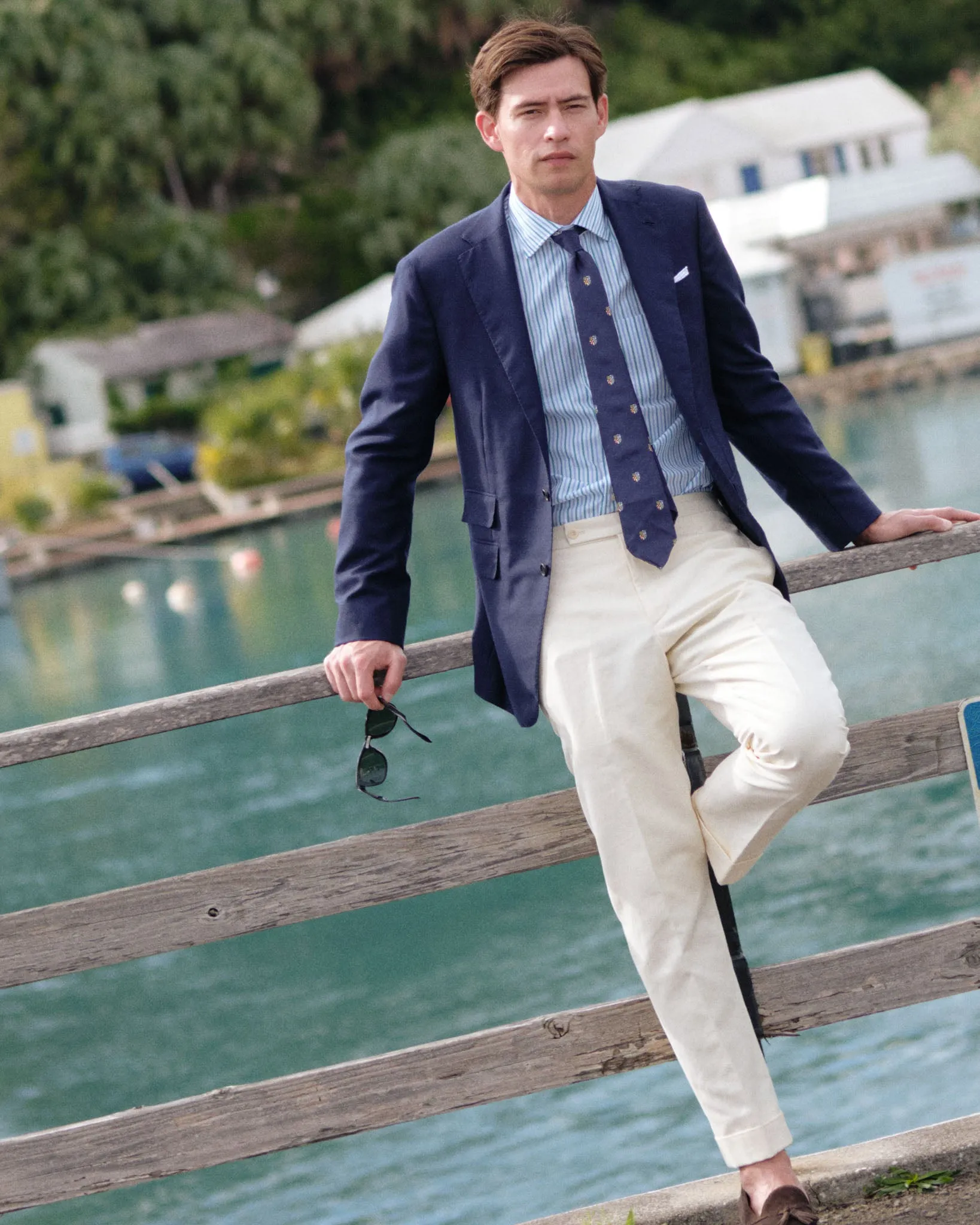 Spread Collar Dress Shirt in Bluegrass/Sky Multi Stripe Poplin sold by Mashburn