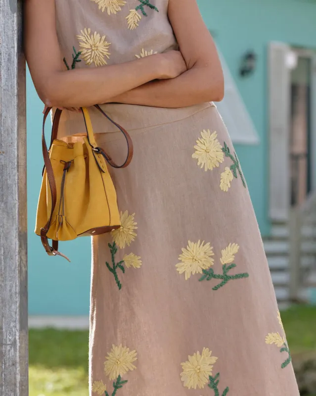 Square Gia Shell in Yellow/Flax Ribbon Embroidered Linen made by Mashburn
