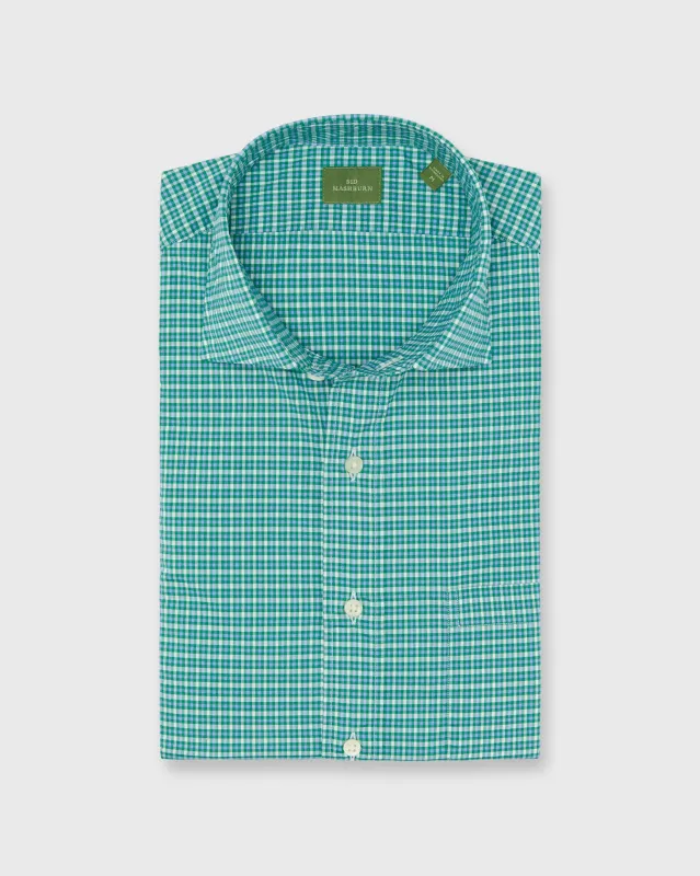 Spread Collar Sport Shirt in Green/Sky/White Check Poplin made by Sid Mashburn